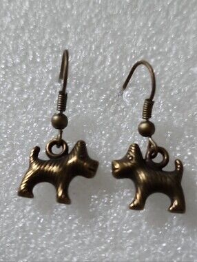 Hand Crafted Bronze Dog Charm Dangle Earrings